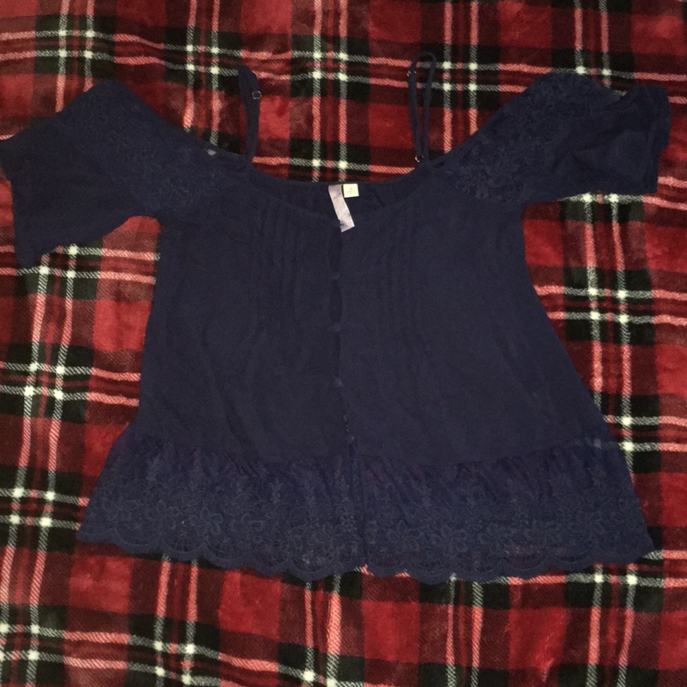 Blue lace off the shoulder top